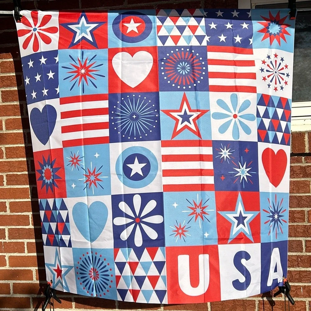 USA patriotic quilt, square backdrop, 4 x 4, Blue red white